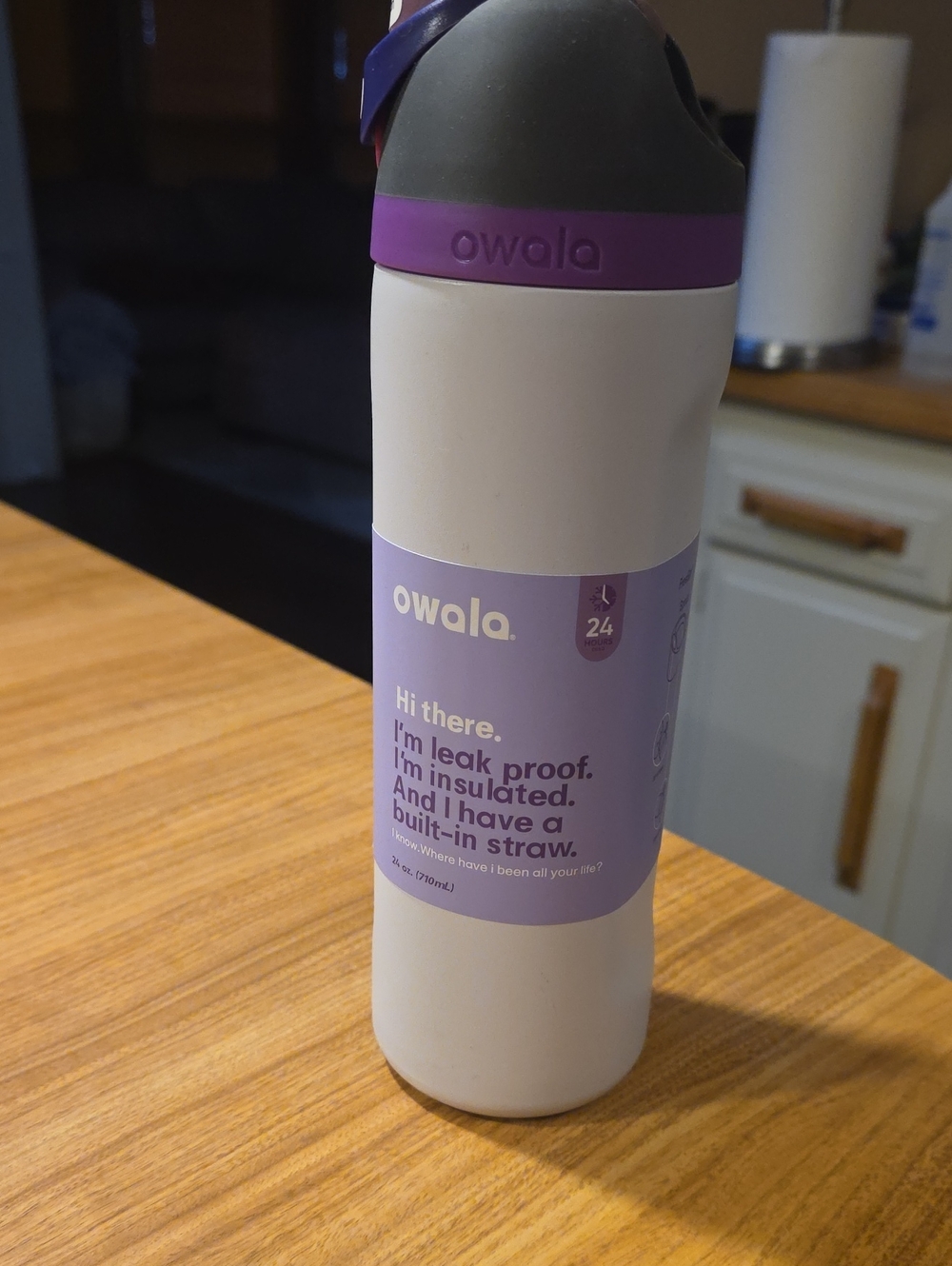 Owala Insulated Straw Bottle — White with Purple Accents